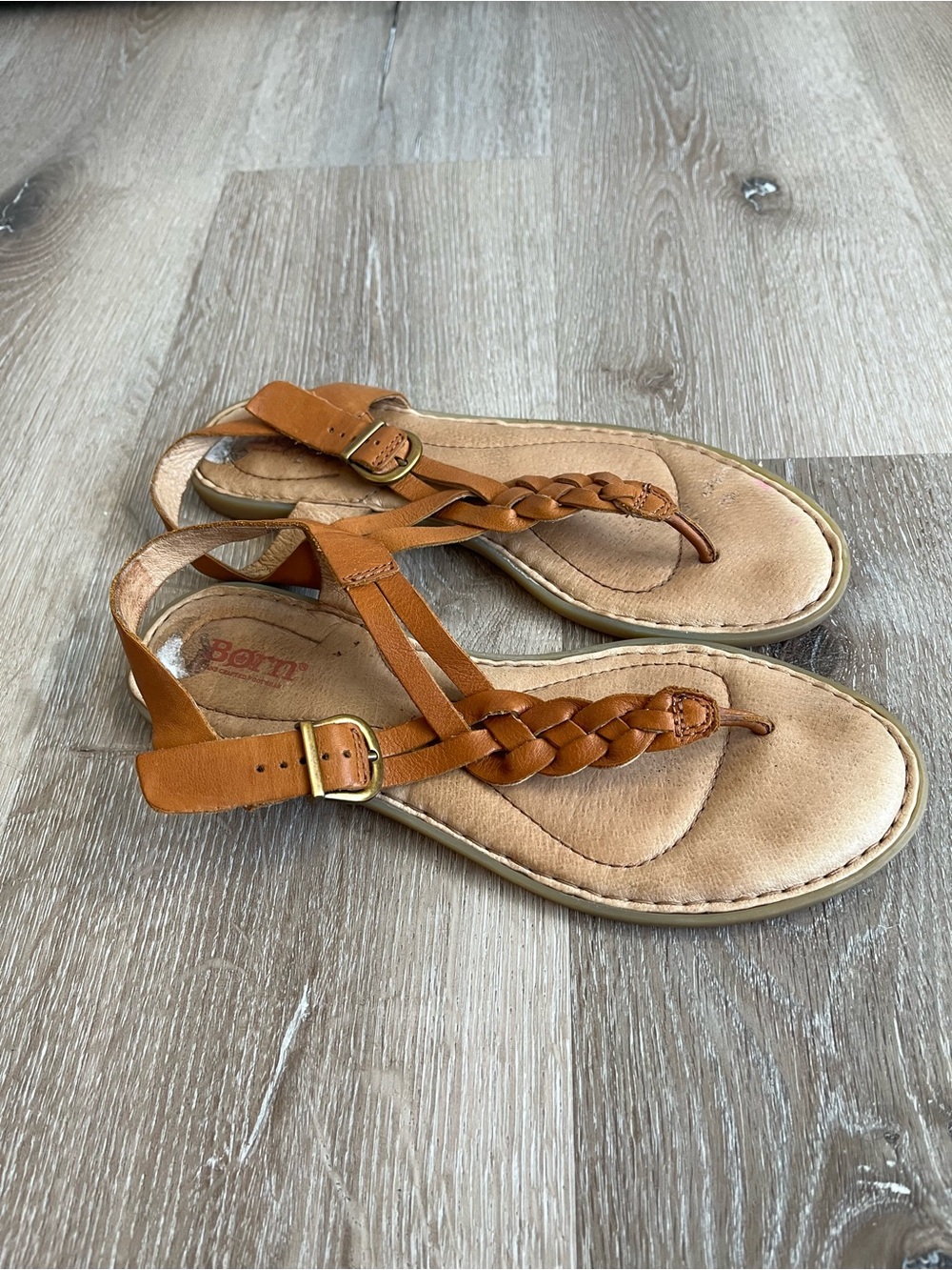 Born Braided Leather Thong Sandals - Cognac Brown